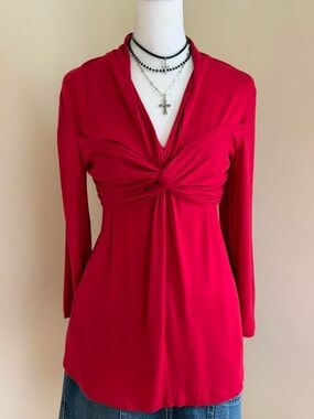 Vintage y2k romantic red blouse gathered bust ruched goth vamp avant garde L